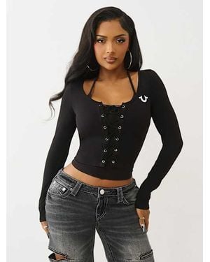 TRUE RELIGION Layered Corset Long Sleeve Top - Black