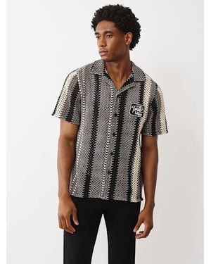 True Religion Patch Crochet Camp Collar Shirt - Gray