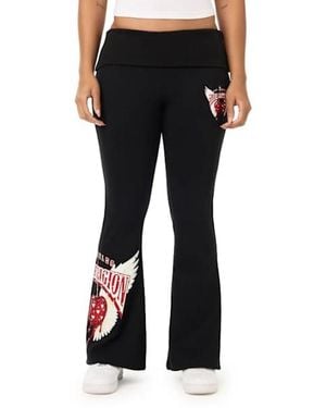 TRUE RELIGION Crystal Cherry Foldover Waistband Flare Sweatpant - Black