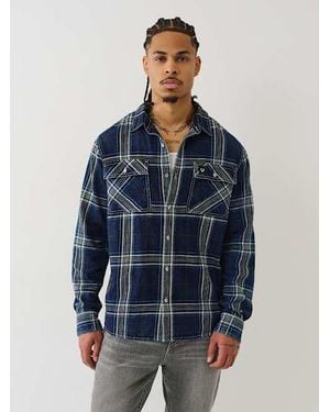 True Religion Indigo Plaid Workwear Shirt - Blue