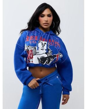 TRUE RELIGION Stitch Buddha Big T Girlfriend Pullover Hoodie - Blue