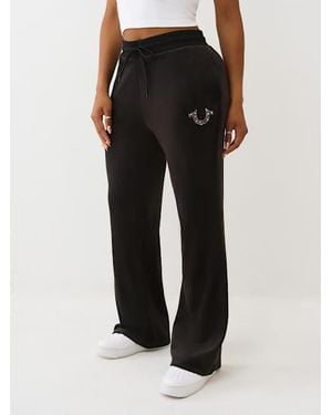 True Religion Crystal Horseshoe Velour Straight Leg Sweatpant - Black