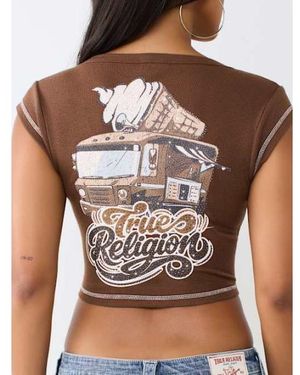 TRUE RELIGION Crystal Ice Cream Ribbed Notch T-shirt - Brown