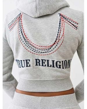TRUE RELIGION Rainbow Stitched Horseshoe Shrunken Zip Hoodie - Gray