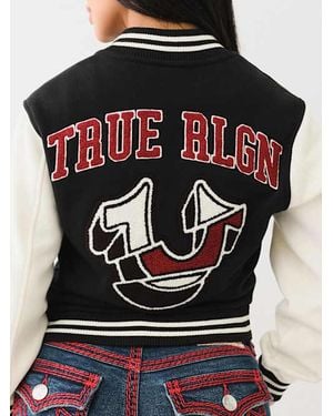 True Religion Fleece Patch Varsity Jacket - Black