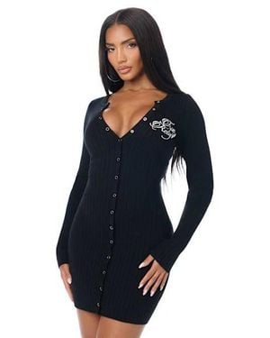 TRUE RELIGION Embroidered Button-down Sweater Mini Dress - Blue