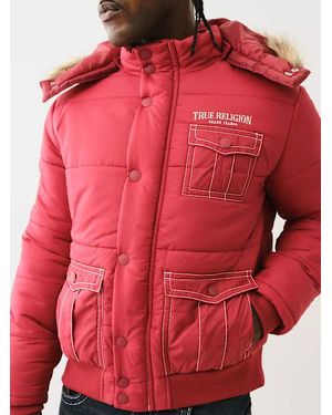 True Religion Fur Hood Big T Puffer Jacket - Red