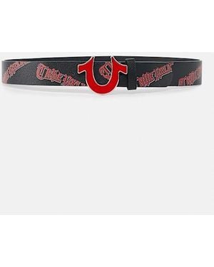 TRUE RELIGION Logo Allover Print Horseshoe Belt - White