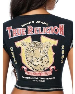 TRUE RELIGION Crystal Leopard Ribbed Notch T-shirt - Blue