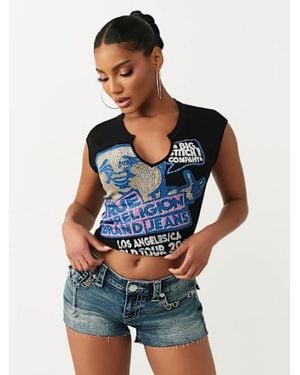 TRUE RELIGION Ribbed Notched Buddha T-shirt - Blue