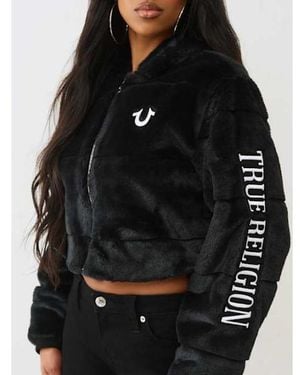 TRUE RELIGION Faux Fur Logo Zip Jacket - Black