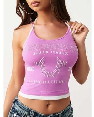 TRUE RELIGION Crystal Horseshoe Double Strap Sleeveless Top - Purple