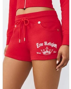 TRUE RELIGION Joey Mid Rise Crystal Sweatshort - Red