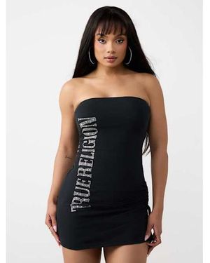 TRUE RELIGION Crystal Strapless Ribbed Dress - Black