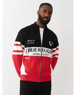 TRUE RELIGION Racing Raglan Zip Sweater - Red