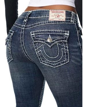 TRUE RELIGION Joey Mid Rise Super T Flap Flare Jean - Blue
