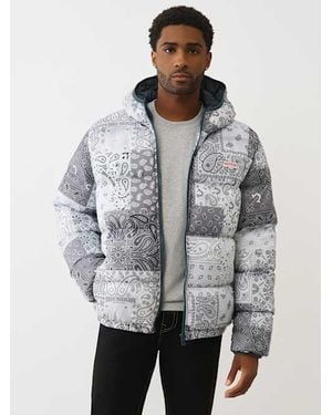 TRUE RELIGION Bandana Print Puffer Jacket - Gray