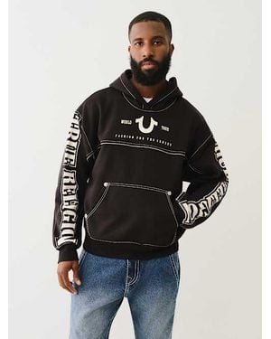 True Religion Big T Warped Puff Print Logo Zip Hoodie in