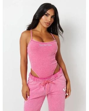 True Religion Ribbed Vintage Wash Cami Bodysuit - Pink