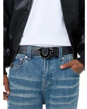 TRUE RELIGION Horseshoe True Allover Print Belt - Blue