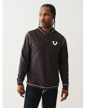 True Religion Mineral Patch Henley Shirt in Black for Men | Lyst