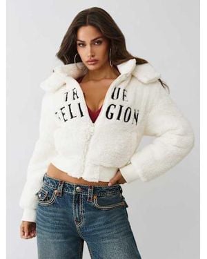 TRUE RELIGION Embroidered Sherpa Jacket - White