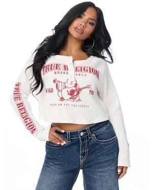 TRUE RELIGION Waffle Knit Henley Shirt Top - Red