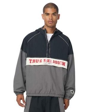 TRUE RELIGION Colorblock Big T Nylon Anorak Jacket - Gray