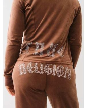 TRUE RELIGION Crystal Horseshoe Velour Track Jacket - Brown