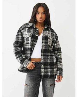 TRUE RELIGION Arched Logo Flannel Shacket - Black