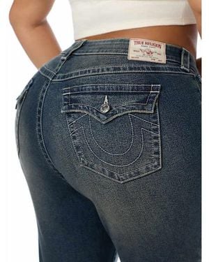 TRUE RELIGION Plus Becca Mid Rise Western Flap Bootcut Jean - Blue