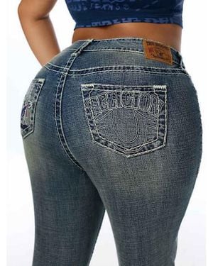 TRUE RELIGION Plus Billie Mid Rise Buddha Pocket Super T Straight Jean - Blue