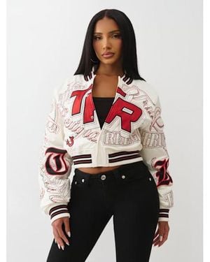 TRUE RELIGION Embroidered Cropped Bomber Jacket