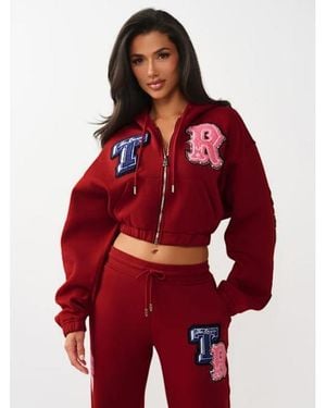TRUE RELIGION Crystal Patch Girlfriend Zip Hoodie - Red