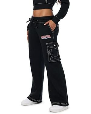 TRUE RELIGION Big T Low Rise Cargo Wide Leg Baggy Sweatpant - Black