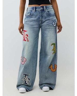 TRUE RELIGION Jessie Mid Rise Patch Flap Super Baggy Jean - Blue