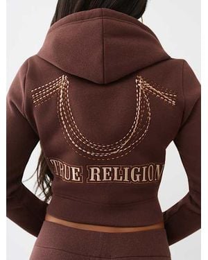 TRUE RELIGION Rainbow Stitched Horseshoe Shrunken Zip Hoodie - Brown