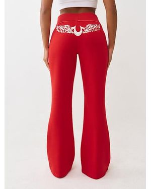 True Religion Crystal Wing Big T Flare Sweatpant - Red