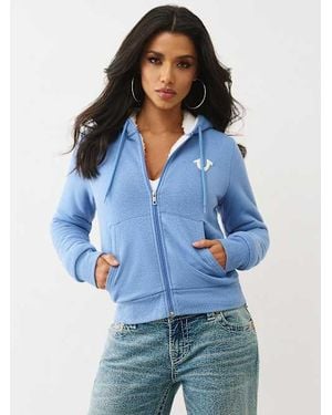 TRUE RELIGION World Tour Logo Sherpa Zip Hoodie - Blue