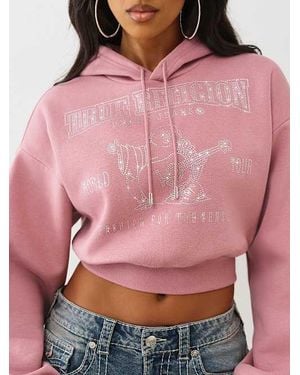 TRUE RELIGION Crystal Cropped Pullover Hoodie - Pink
