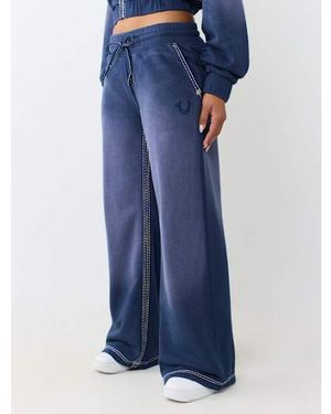 TRUE RELIGION Low Rise Super T Stitch Washed Straight Leg Pant - Blue