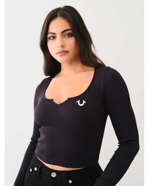 TRUE RELIGION Seamless Notch Long Sleeve Top - Black