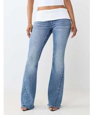 TRUE RELIGION Joey Low Rise Foldover Ribbed Waistband Flare Jean - Blue