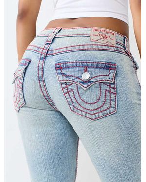 TRUE RELIGION Becca Mid Rise Big T Flap Bootcut Jean - Blue