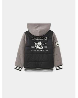 TRUE RELIGION Boys World Tour Logo Puffer Varsity Jacket - Black
