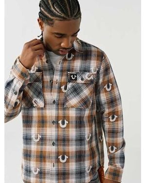 True Religion Oversized Horseshoe Flannel Shirt - Brown