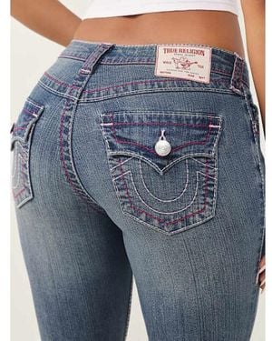 TRUE RELIGION Jennie Mid Rise Big T Flap Curvy Skinny Jean - Blue