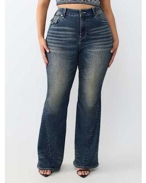 TRUE RELIGION Plus Joey Mid Rise Flap Flare Jean - Blue