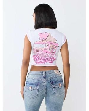 TRUE RELIGION Crystal Ice Cream Ribbed Notch T-shirt - White