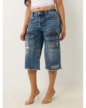 True Religion Bobbi Baggy Cargo Capri Jean - Blue